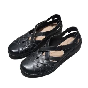CLARKS Cora Dream Loafer Black Leather Flats 10 Adjustable Velcro Strap