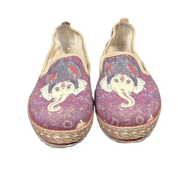 Goby Ganesha Elephant Canvas Slip on Espadrilles Size 40