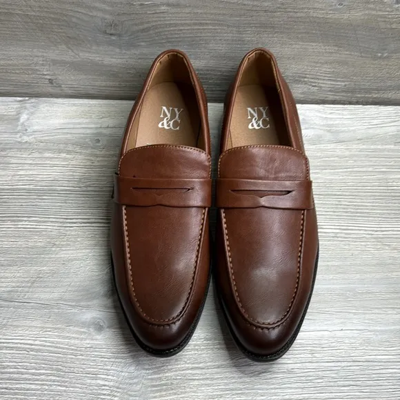 NWOT NY&amp;C Men's Brown Leather Like Loafers size 13